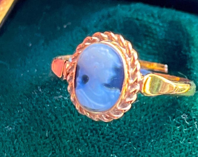 Anello regolabile con cammeo blu: argento sterling placcato oro 18k