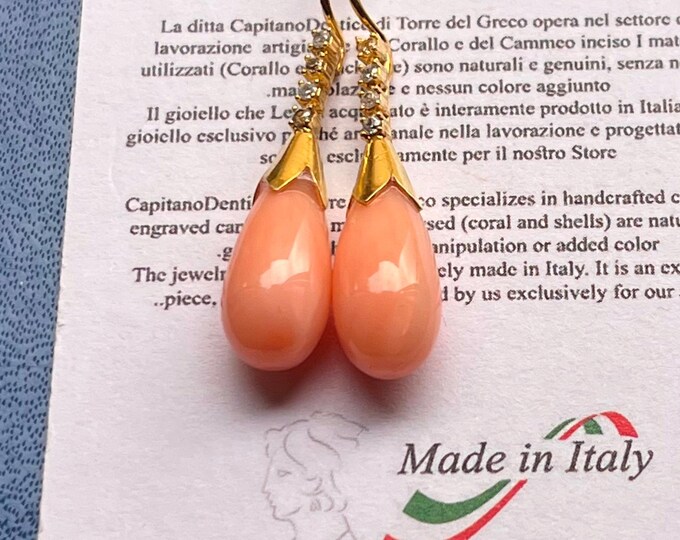Made in Italy Coral Drop Earrings, Handmade Jewelry Gift