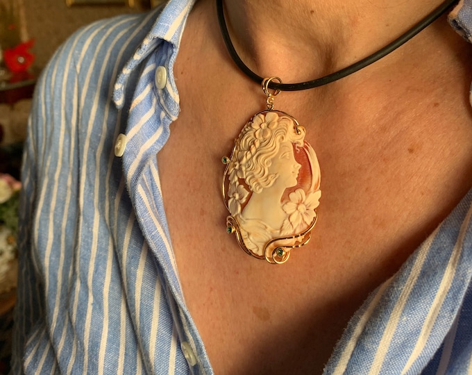 Cameo Lady Carved Pendant Necklace, Vintage Style, Portrait Pendant, Statement Jewelry, Gift For Her