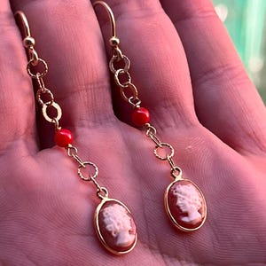 Corallo rosso Orecchini perfil femminile, Stile deco, Artigianale, Cammeo Conchiglia, Regalo Mamma, Orecchini Donna
