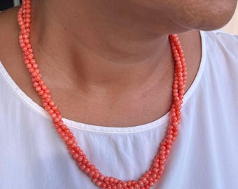 Collar de cuentas de coral Torchon: color rosa piel de ángel, coral de calidad superior, cierre de plata de ley.