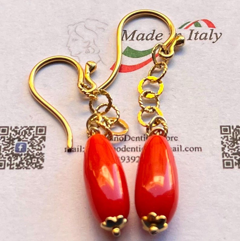 orecchini corallo rosso mediterraneo originale pendenti pendoli regalo per lei gioiello originale image 12