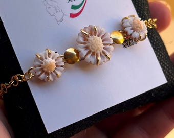 Handmade Floral Shell Cameo Bracelet, Freshwater Pearl, Artisan Jewelry