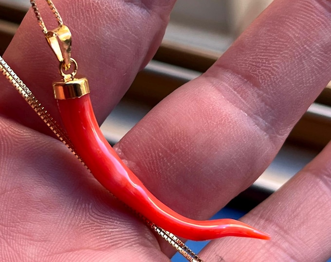 Red Coral Corno Pendant – Sterling Silver Italian Horn Amulet