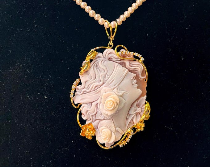 Antico cammeo mitologico vittoriano del 1880 in Argento 925 raffigurante Dea bendata portafortuna