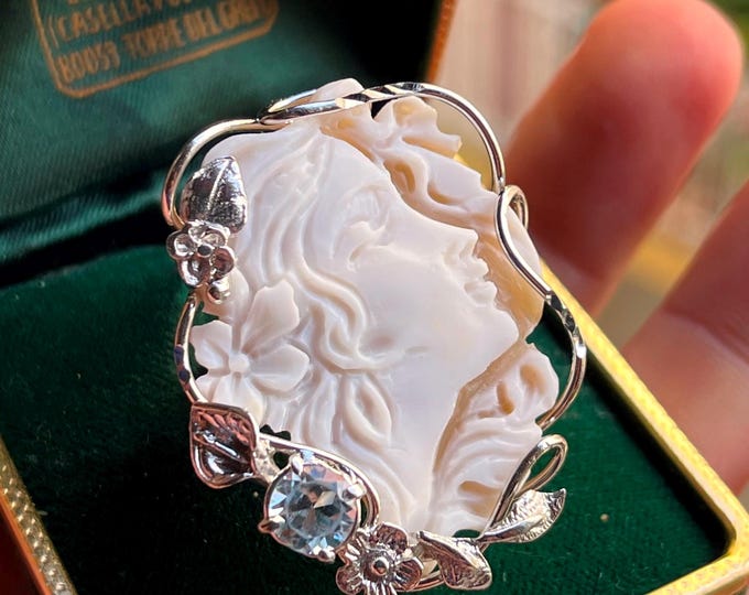 Handmade Shell Cameo Ring 925 Silver, Size 7 Adjustable , Made in Italy,