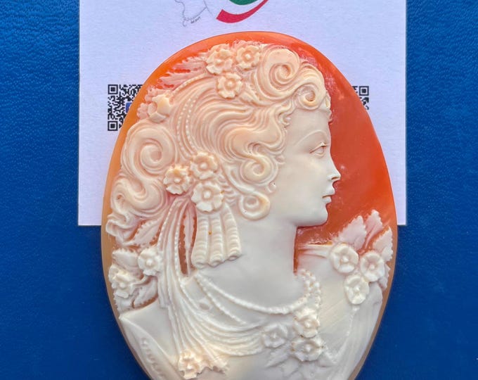 Hand carved shell cameo, made in Italy, artisan portrait carving, collector piece