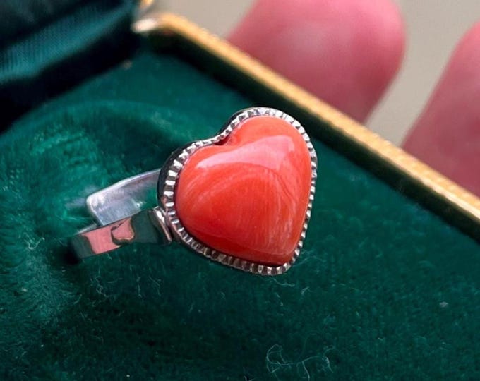 Coral heart ring, authentic Italian coral, adjustable size, handcrafted