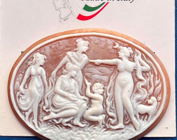 Diana and Endymion Shell Cameo, Handmade Italian Mythological Carving