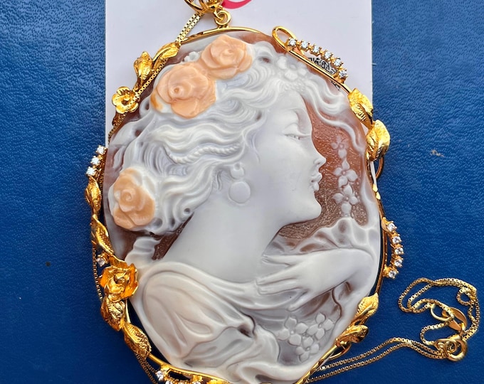 Hand-Engraved Cameo Pendant, Italian Vintage Style Necklace