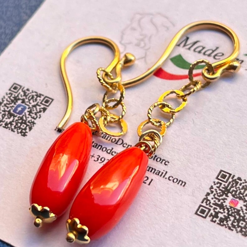 orecchini corallo rosso mediterraneo originale pendenti pendoli regalo per lei gioiello originale image 5