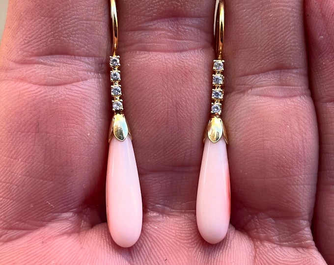 Orecchini pendenti in corallo fatti a mano in oro 18k, eleganti pendenti italiani