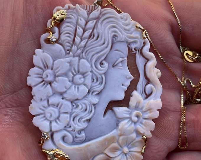 Hand-Carved Shell Cameo Necklace, 18k Gold-Plated Silver, Made in Italy