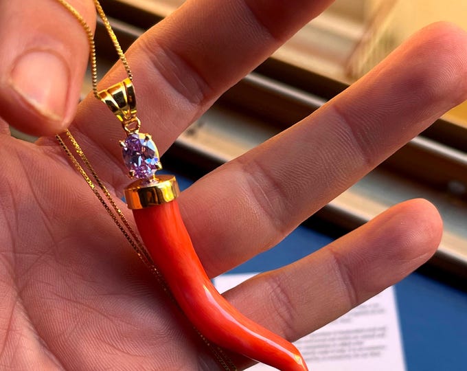 Horn Coral Real Handmade Necklace, Italian Cornicello Talisman, Superstition Charm, Exclusive Jewel, Unique Charm