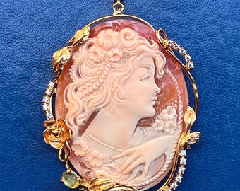 Collana cammeo vintage, ciondolo importante, gioielli da donna, stile vittoriano, collana elegante