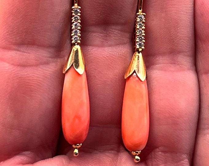 Coral Drop Earrings, Handmade Dangle Earrings, Real Coral, 18k Gold, Made in Italy, Handcrafted, Elegant Gift
