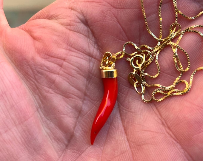 Ciondolo in corallo rosso Corno – Amuleto in argento sterling con corno italiano