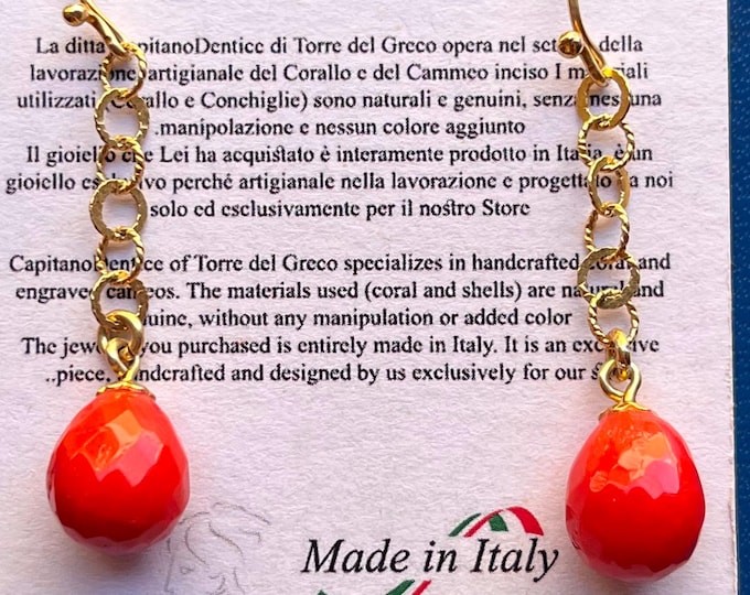 Vintage Style Sardinia Coral Drop Earrings, 925 Silver