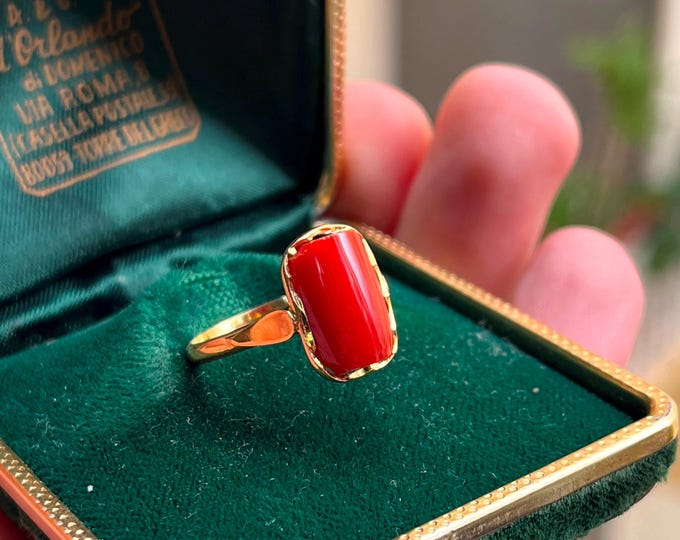 Coral Ring, Blood Red Coral, Aka Color Gem, Real Gemstone, Exclusive Gift, Solitaire Ring, Unique Coral Jewelry
