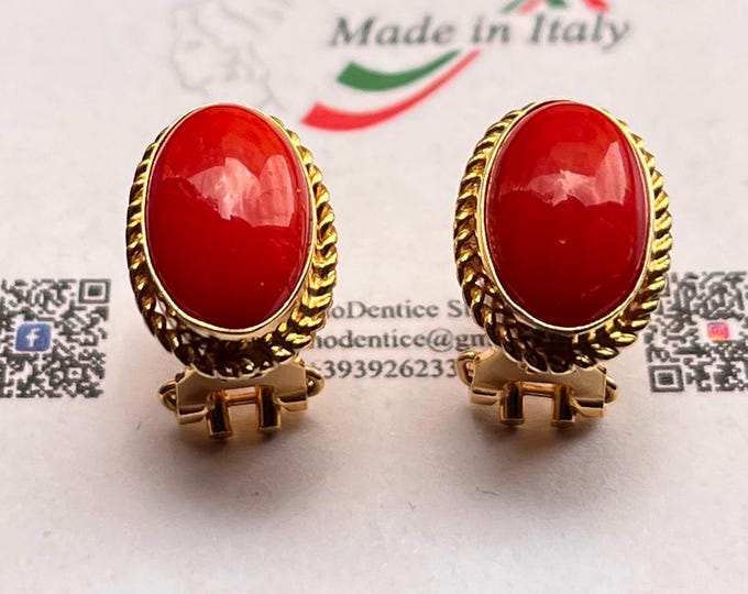Real Coral Earrings, 18k Gold, Made in Italy, Classic Earrings, Elegant Style, Gift for Her, Classy Woman
