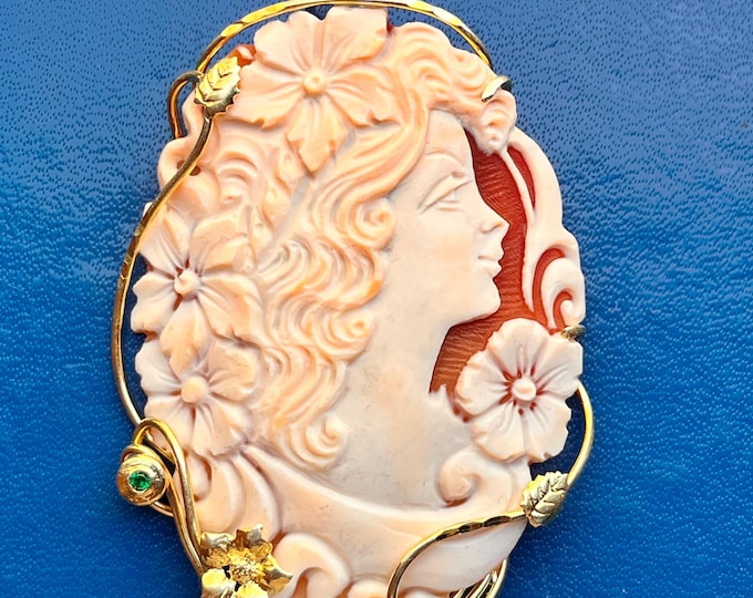 Antico Ciondolo Cammeo in Conchiglia, Cameo Italiano, Ciondolo Ritratto, Vintage Jewelry, Scolpito a Mano