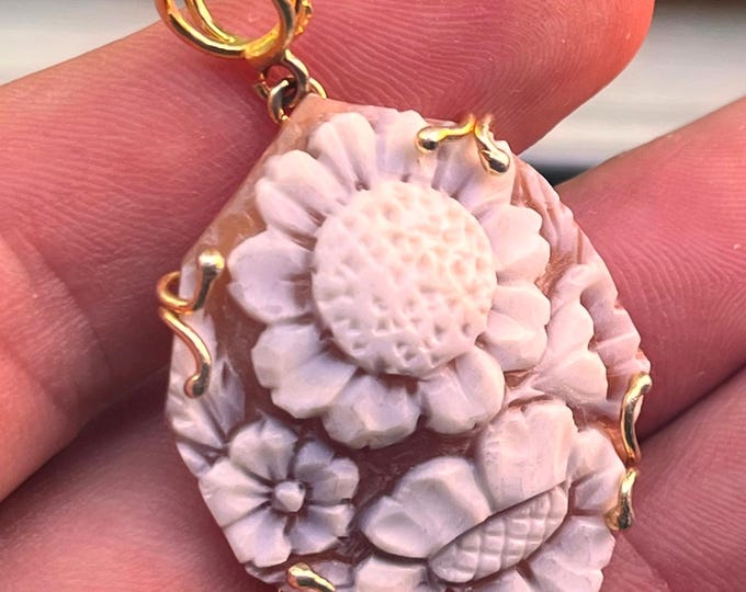 Floral Cameo Pendant Necklace, Handmade Gift for Her, Anniversary Jewelry, Vintage Style Charm