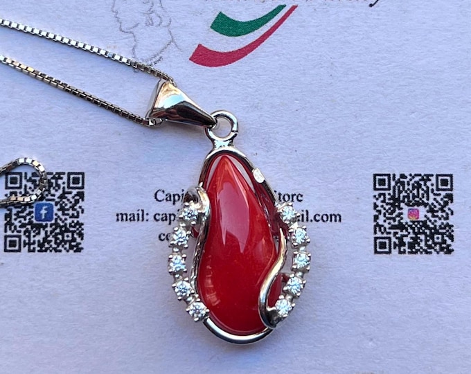 Dainty necklace, Drop necklace, Pendant necklace, Charm necklace, 18K gold necklace, Gift for her, real Red Coral, Made in Italy