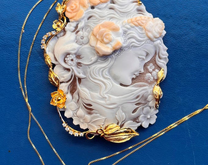 Handmade Shell Cameo Pendant Necklace, Made in Italy, Anniversary Gifts, Handmade Gifts, Gifts for Girlfriend