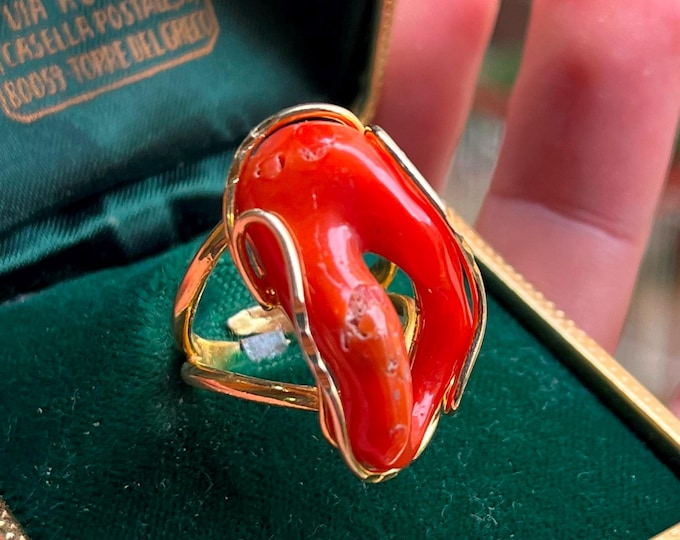 Handmade Coral Red Ring, Made in Italy, Exclusive Jewel, Natural Shape, Personalized Gift, Unique Jewelry
