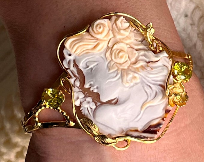 antique style victorian shell cameo bracelet made in italy angel with lady flowers
