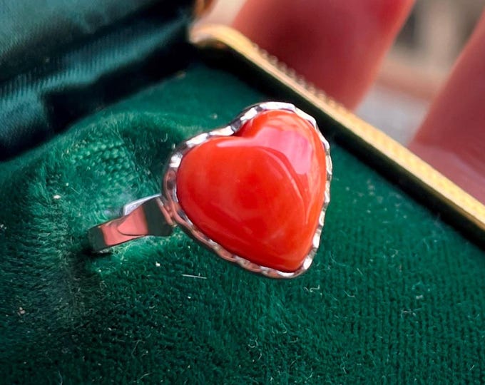 Coral heart ring, authentic Italian coral, adjustable size, handcrafted