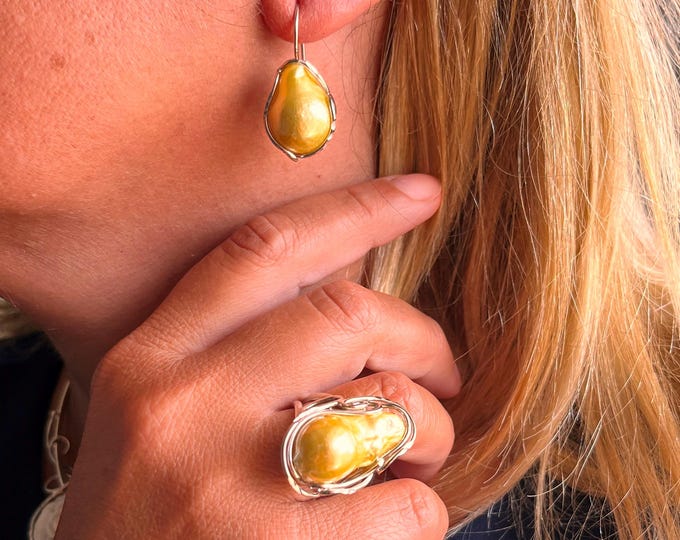 Gold Pearl Earrings, Handmade Jewelry, Made in Italy, Christmas Gold Gift, Special Gift, Elegant Earrings
