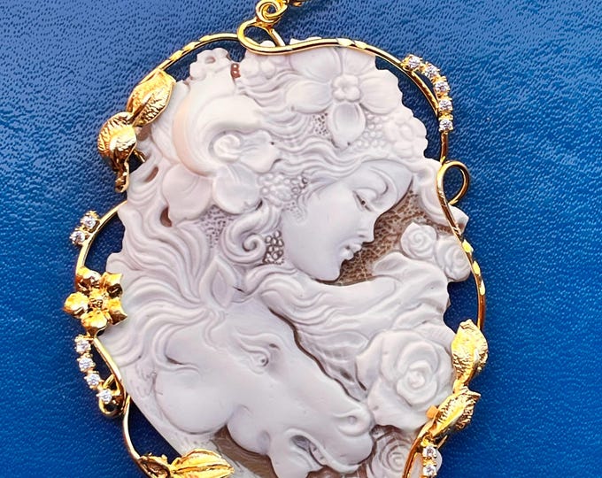 Horsewoman Pendant, Shell Cameo Necklace, Made in Italy Jewelry, Amazon Handmade, Animal Lover Gift, Personalized Gift