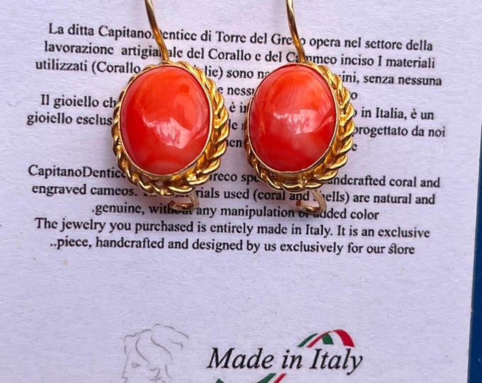Vintage Style Sardinia Coral Drop Earrings, 925 Silver