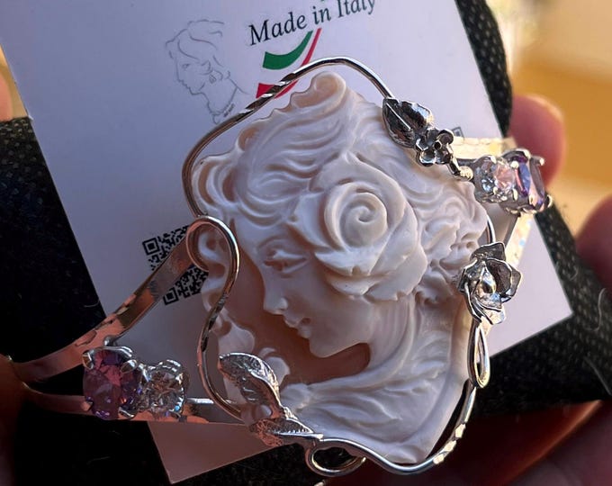 antique style victorian shell cameo bracelet made in italy profile of a woman
