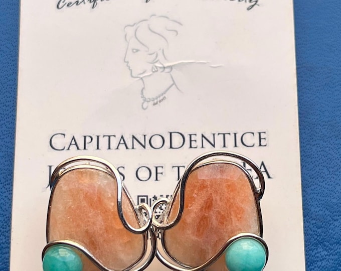 Handmade Citrine Turquoise Earrings, Italian craftsmanship, exclusive gemstone studs