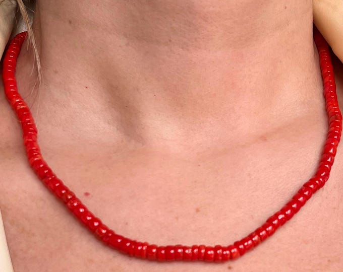 Mediterranean Coral Necklace: Italian Boho Choker, 77 Carats