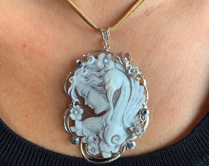 Handmade Shell Cameo Birth Pendant, Lucky Charm Necklace, Gift For Her, Wedding Jewelry, Anniversary Necklace
