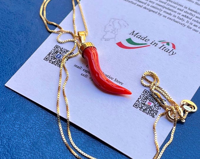 Ciondolo in corallo rosso Corno – Amuleto in argento sterling con corno italiano