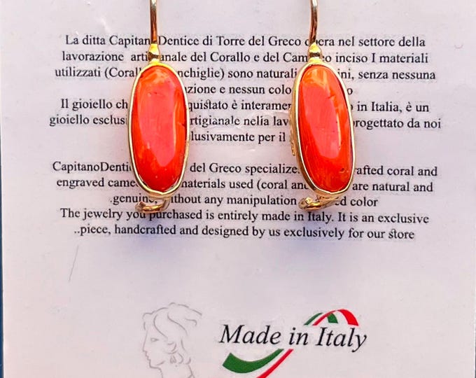 Handmade Red Coral Drop Earrings, Natural Gems, Elegant Women's Earrings, Gift for Her gold18k