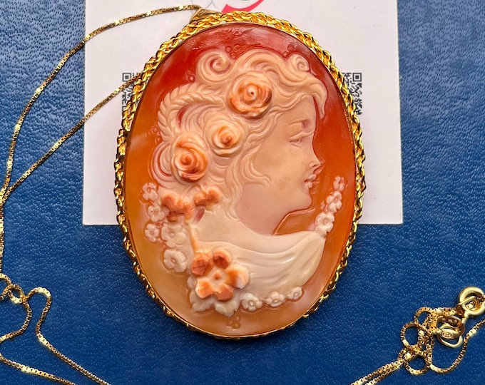 Hand Carved Shell Cameo: Italian Angel Jewelry, 55mm