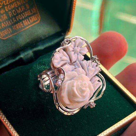 Anello cammeo fiore floreale regalo donna elegante regolabile artigianale lavorato a mano made in italy