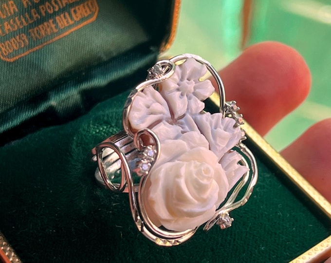 Anello cammeo fiore floreale regalo donna elegante regolabile artigianale lavorato a mano made in italy