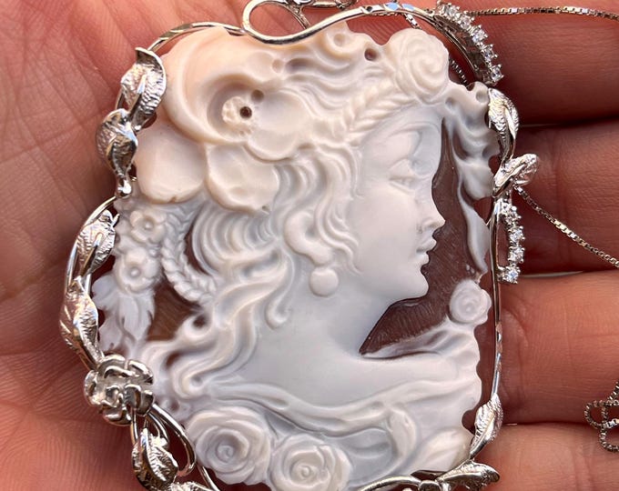 Handmade Shell Cameo Pendant: Lucky Charm Necklace, Wedding Jewelry