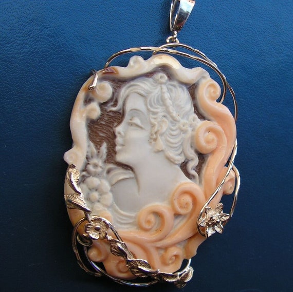 Camée Victorien Grande-Bretagne Coquille Or 14 Carats Vintage - Bijou Ancien Occasion