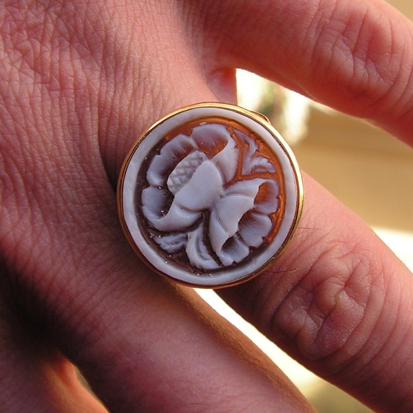 Anello cameo fiore floreale regalo donna elegante regolabile artigianale lavorato ein mano made in italy