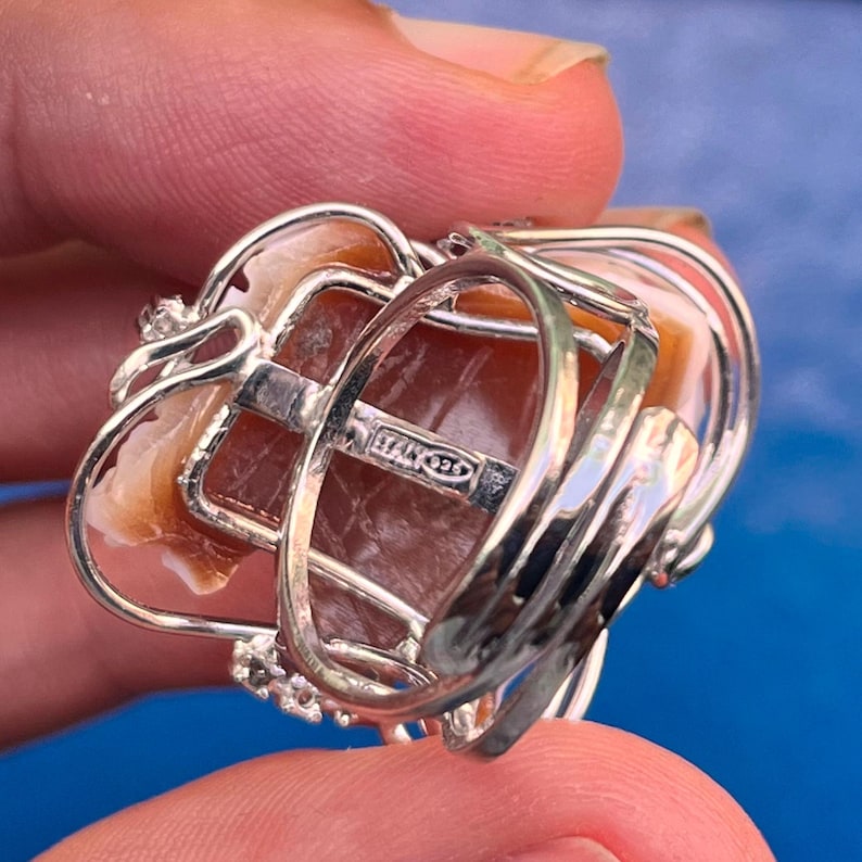 Anello cammeo fiore floreale regalo donna elegante regolabile artigianale lavorato a mano made in italy imagem 8