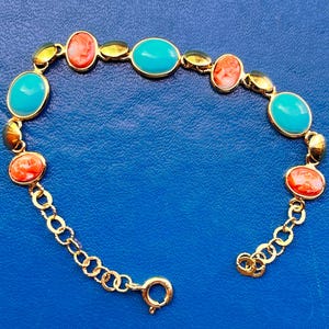Handmade Coral Gem Amulet Bracelet, Roman Style, Christmas Gift for Her, Elegant Woman