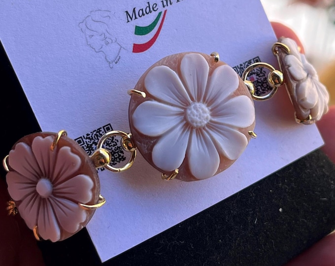 Handmade sunflower cameo bracelet, Italian artisan jewel, exclusive model