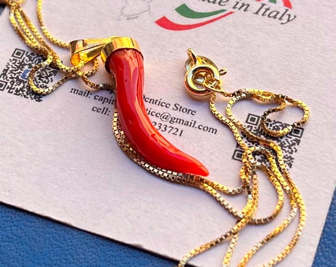 Ciondolo in corallo rosso Corno – Amuleto in argento sterling con corno italiano